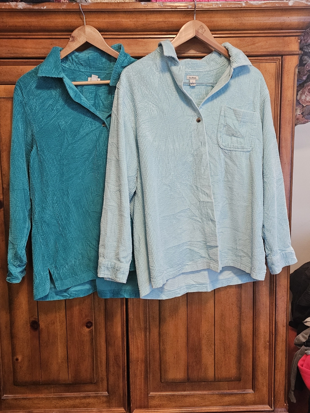 X2 L.L. Bean Vintage Comfort Corduroy Shirt Overshirt Teal Blue Shacket Size L
